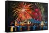 Sydney Australia Silvester with Opera Fireworks-Martina Bleichner-Framed Stretched Canvas