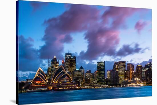 Sydney city skyline and harbour including the Opera House at dusk, Sydney, New South Wales, Austral-Andrew Michael-Stretched Canvas