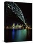 Sydney Harbor Bridge and CBD at Night, Sydney, Australia-David Wall-Stretched Canvas