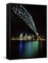 Sydney Harbor Bridge and CBD at Night, Sydney, Australia-David Wall-Framed Stretched Canvas