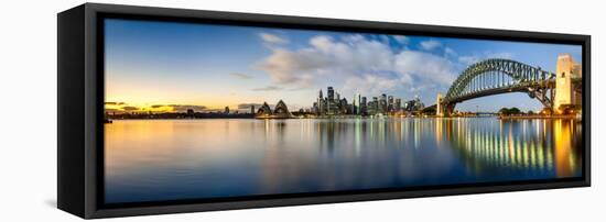 Sydney Harbour Bridge and Skylines at Dusk, Sydney, New South Wales, Australia-null-Framed Stretched Canvas