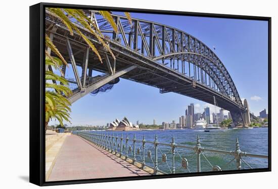 Sydney Harbour Bridge with City Skyline, Sydney, Australia-robert cicchetti-Framed Stretched Canvas