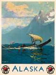 Alaska - Northern Pacific Railway - Native Umiak Boat - Vintage Railroad Travel Poster, 1930s-Sydney Laurence-Stretched Canvas