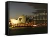 Sydney Opera House and Harbor Bridge at Night, Sydney, Australia-David Wall-Framed Stretched Canvas