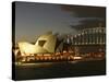 Sydney Opera House and Harbor Bridge at Night, Sydney, Australia-David Wall-Stretched Canvas
