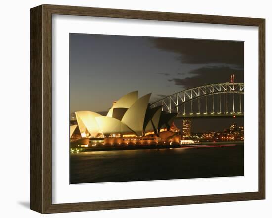 Sydney Opera House and Harbor Bridge at Night, Sydney, Australia-David Wall-Framed Photographic Print