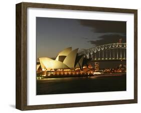 Sydney Opera House and Harbor Bridge at Night, Sydney, Australia-David Wall-Framed Photographic Print