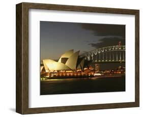 Sydney Opera House and Harbor Bridge at Night, Sydney, Australia-David Wall-Framed Photographic Print