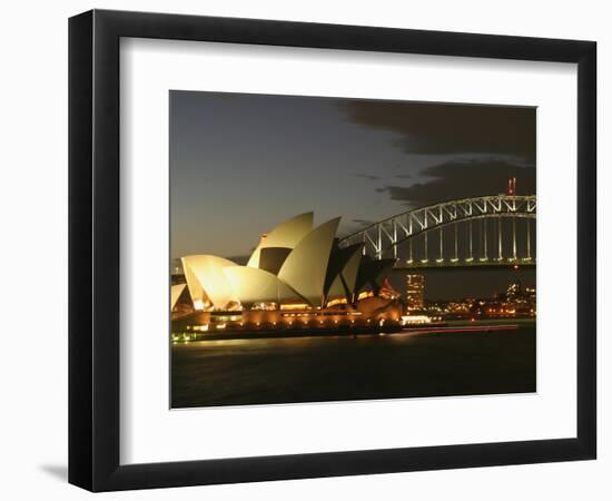 Sydney Opera House and Harbor Bridge at Night, Sydney, Australia-David Wall-Framed Photographic Print