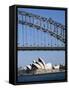 Sydney Opera House and Harbour Bridge, Sydney, New South Wales (N.S.W.), Australia-Fraser Hall-Framed Stretched Canvas