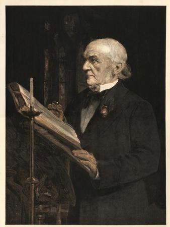 William Ewart Gladstone (1809-1898) English statesman, reading the Lesson in Hawarden Church
