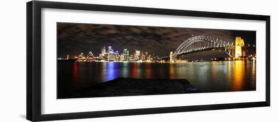 Sydney Skyline and Bridge at Night-23mosaic-Framed Photographic Print