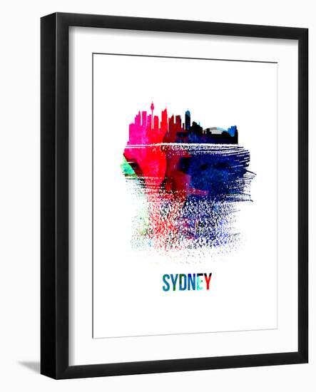 Sydney Skyline Brush Stroke - Watercolor-NaxArt-Framed Art Print