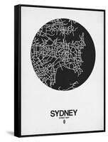 Sydney Street Map Black on White-NaxArt-Framed Stretched Canvas