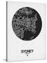 Sydney Street Map Black on White-NaxArt-Stretched Canvas