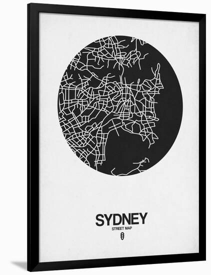 Sydney Street Map Black on White-NaxArt-Framed Art Print