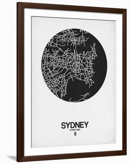 Sydney Street Map Black on White-NaxArt-Framed Art Print