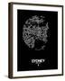 Sydney Street Map Black-NaxArt-Framed Art Print