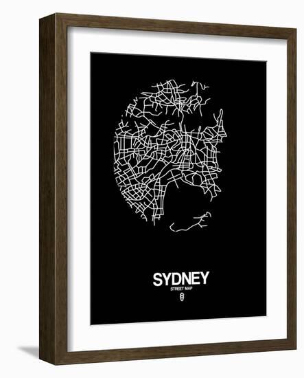 Sydney Street Map Black-NaxArt-Framed Art Print