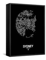 Sydney Street Map Black-NaxArt-Framed Stretched Canvas