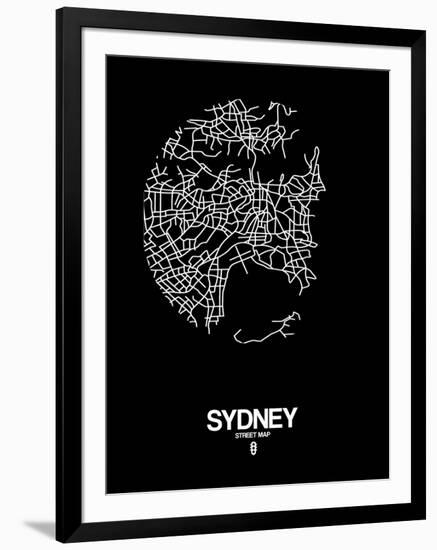 Sydney Street Map Black-NaxArt-Framed Art Print