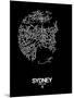 Sydney Street Map Black-NaxArt-Mounted Art Print