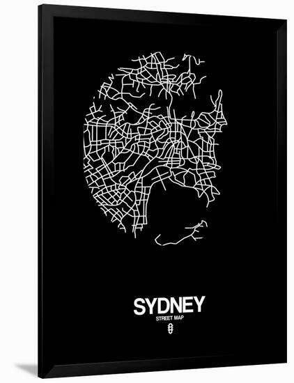 Sydney Street Map Black-NaxArt-Framed Art Print