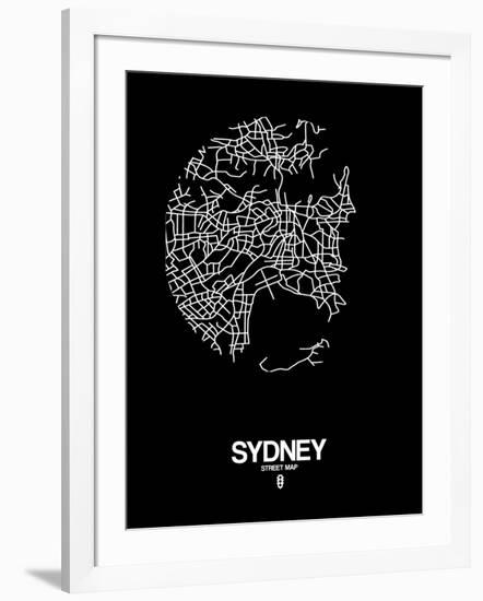 Sydney Street Map Black-NaxArt-Framed Art Print