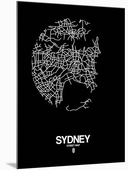 Sydney Street Map Black-NaxArt-Mounted Art Print