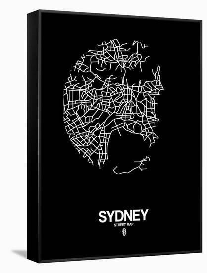 Sydney Street Map Black-NaxArt-Framed Stretched Canvas
