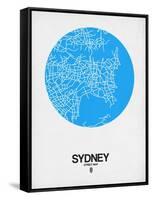 Sydney Street Map Blue-NaxArt-Framed Stretched Canvas