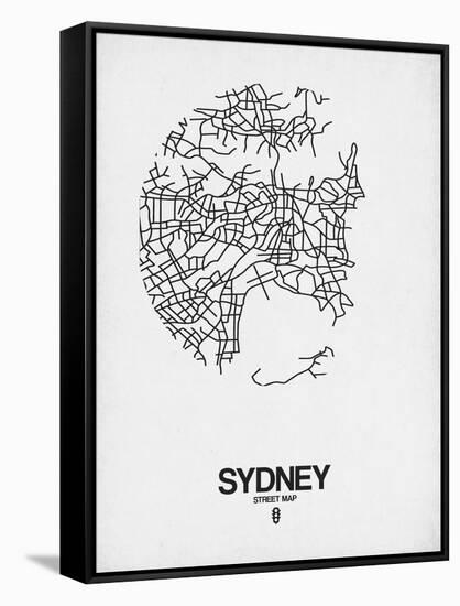 Sydney Street Map White-NaxArt-Framed Stretched Canvas