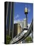 Sydney Tower and Monorail, Central Business District Buildings, Sydney, Australia-Walter Bibikow-Stretched Canvas