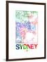 Sydney Watercolor Street Map-NaxArt-Framed Art Print