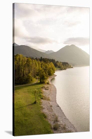 Sylvenstein Reservoir, Isar Valley, Bavaria, GER: Sunset Viewed From Bridge Crossing The Reservoir-Axel Brunst-Stretched Canvas