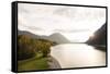 Sylvenstein Reservoir, Isar Valley, Bavaria, Germany: Sunset Viewed From Bridge Crossing Reservoir-Axel Brunst-Framed Stretched Canvas