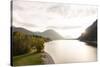 Sylvenstein Reservoir, Isar Valley, Bavaria, Germany: Sunset Viewed From Bridge Crossing Reservoir-Axel Brunst-Stretched Canvas