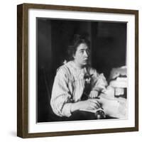 Sylvia Pankhurst Sitting at Her Desk Writing a Letter-null-Framed Photographic Print