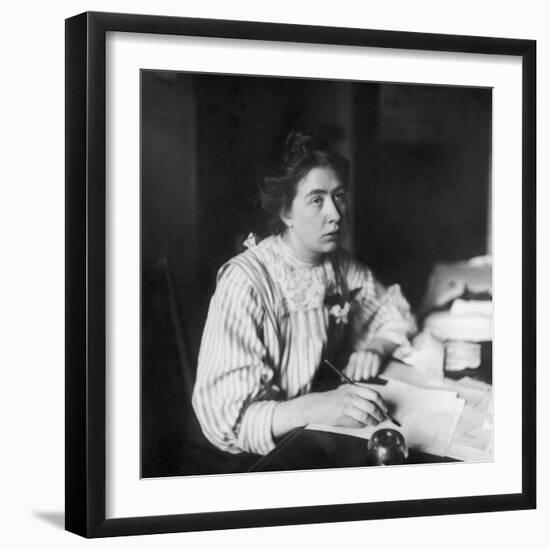 Sylvia Pankhurst Sitting at Her Desk Writing a Letter-null-Framed Photographic Print