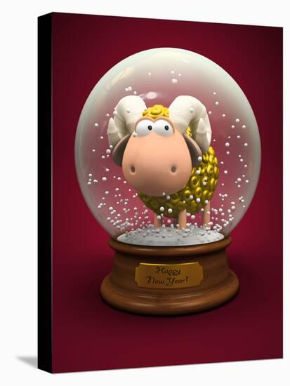 Symbol of 2015. Gold Sheep in Snow Ball 3D-hemul-Stretched Canvas