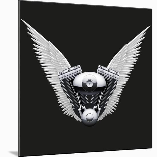 Symbol of Motorcycle Engine with White Open Wings-Batareykin-Mounted Art Print