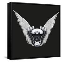 Symbol of Motorcycle Engine with White Open Wings-Batareykin-Framed Stretched Canvas