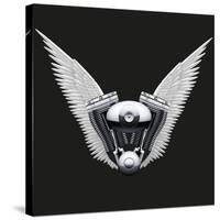 Symbol of Motorcycle Engine with White Open Wings-Batareykin-Stretched Canvas