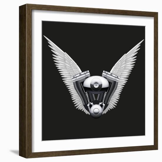 Symbol of Motorcycle Engine with White Open Wings-Batareykin-Framed Art Print