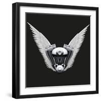 Symbol of Motorcycle Engine with White Open Wings-Batareykin-Framed Art Print