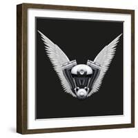 Symbol of Motorcycle Engine with White Open Wings-Batareykin-Framed Premium Giclee Print