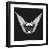 Symbol of Motorcycle Engine with White Open Wings-Batareykin-Framed Art Print