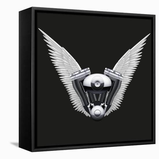Symbol of Motorcycle Engine with White Open Wings-Batareykin-Framed Stretched Canvas