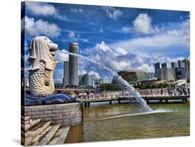 Symbol of Singapore and Downtown Skyline in Fullerton Area, Clarke Quay, Merlion-Bill Bachmann-Stretched Canvas