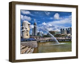 Symbol of Singapore and Downtown Skyline in Fullerton Area, Clarke Quay, Merlion-Bill Bachmann-Framed Photographic Print